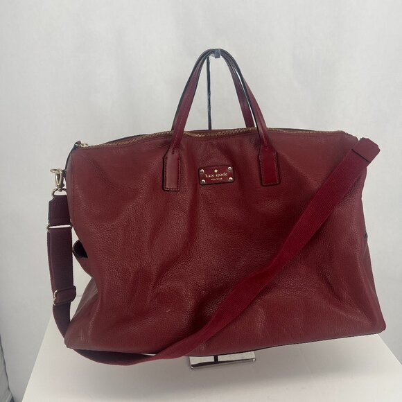 Kate Spade Filipa Pebbled Leather Duffle Overnight Weekend Bag Burgundy - Picture 1 of 17